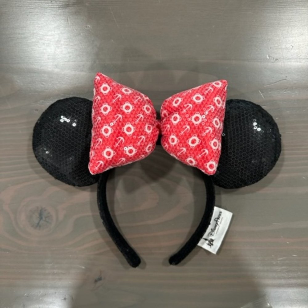 Disney Sequined Minnie Mouse Ears Red Bow